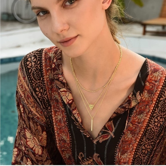 GOLD 14k Gold Plated 3pc Triangle Bar Necklace - Picture 1 of 4